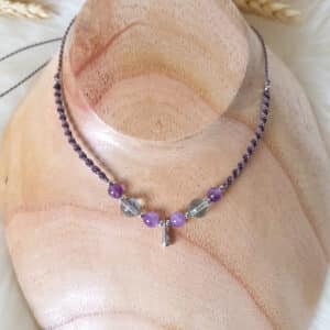 Collier perles d'améthyste et de fluorite